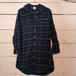 Vineyard Vines Women's Pajama Size Small Flannel Long-Sleeve Long Sleep Shirt